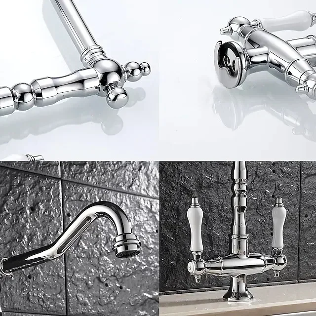 

Excellent Faucet for Kitchen Dual Handle Antique Brass Retro Faucet 360 Degree Rotation Kitchen Sink Taps Deck Mounted Bathroom