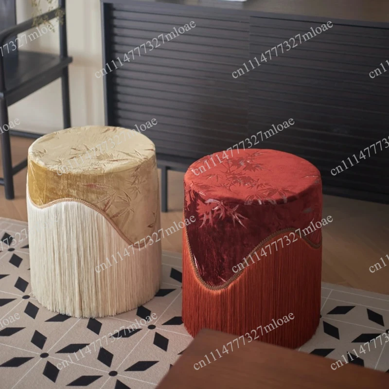 Original Removable and Washable New Chinese Medieval Cut Velvet Fringed Makeup  Low Stool Shoe Changing Stool with