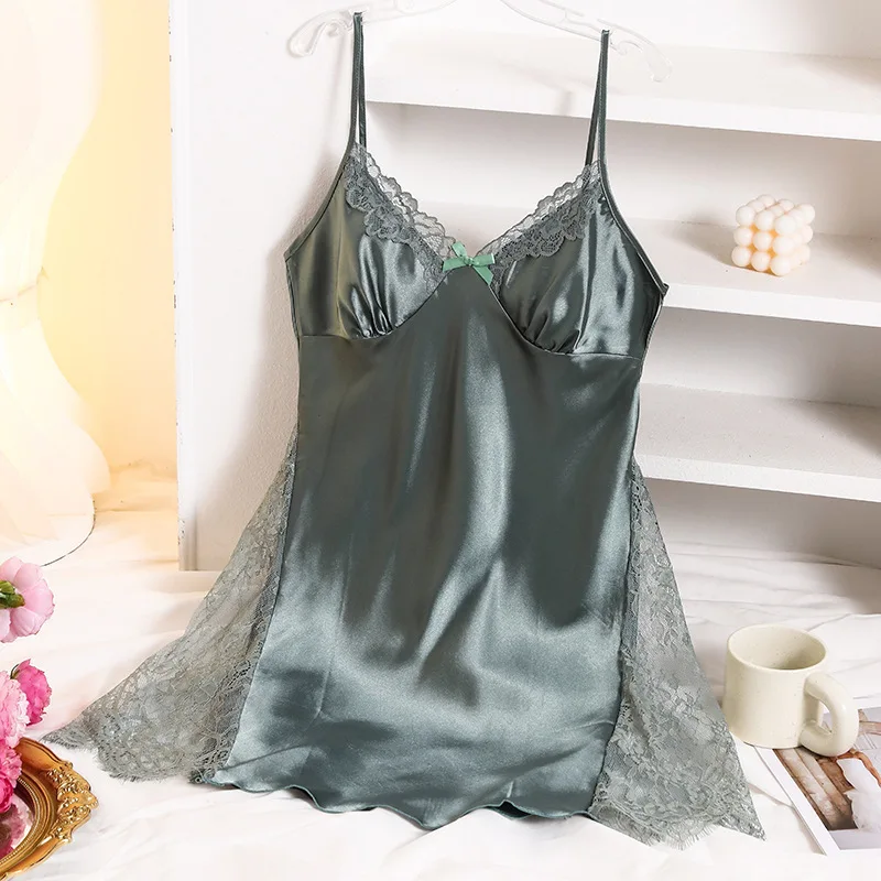 Sleepwear Women Thin Section of Ice Silk Pajamas Female Summer Halter Nightgown Sexy Summer Home Wear Comfortable Halter Pajamas