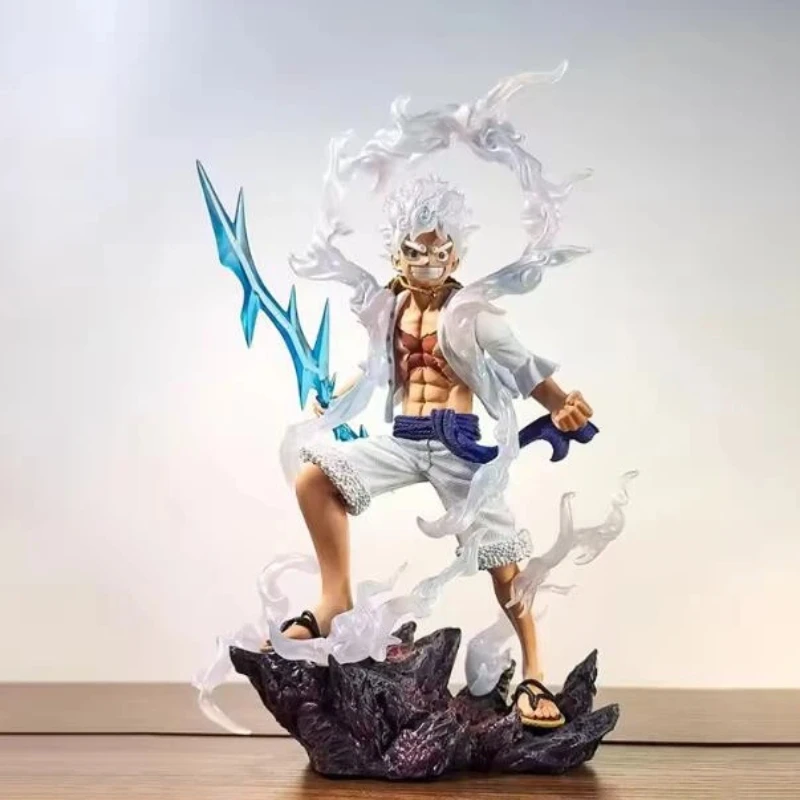 Figura de One Piece de Anime Lightning Luffy Gear 5, colección de adornos de muñecos Sun God Nikka, modelo de figuras de acción de PVC de 27cm, juguete para niño