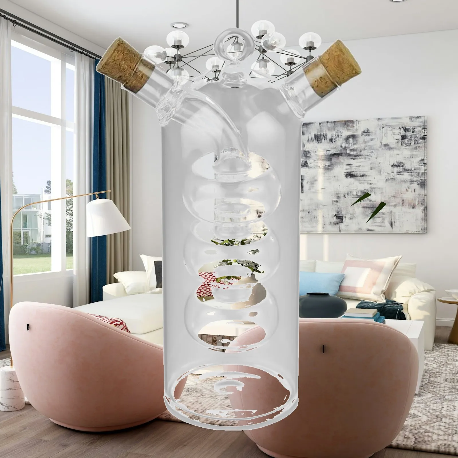 Double Chamber Oil and Vinegar Dispenser 6.5x17.5cm Transparent Versatile for Salad Dressing Decorative Gift Hand Blown Glass