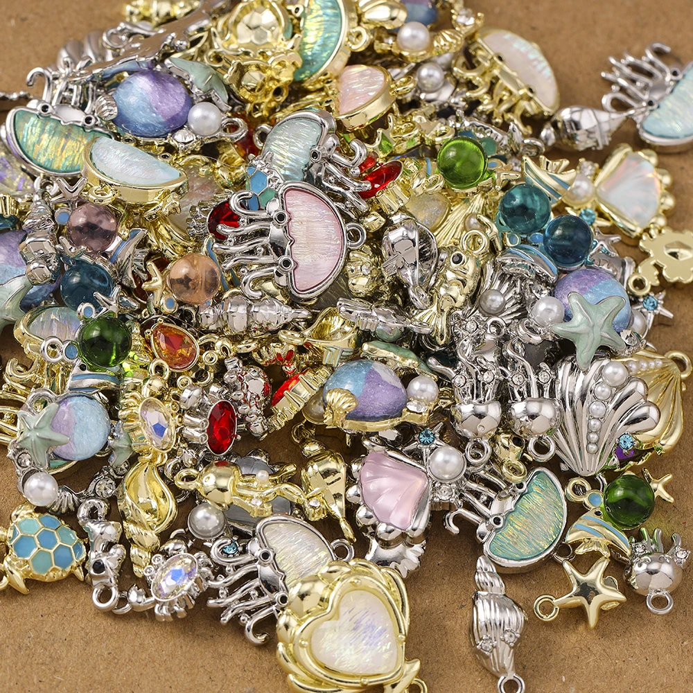 5pcs Random Mix Crystal Shell Fish Charms Marine Life Pendants for Jewelry Making Earrings Necklace DIY Bracelet Accessories