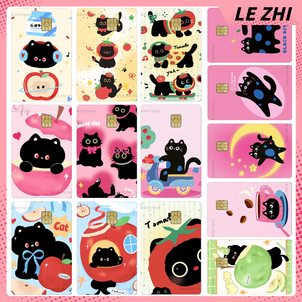 

Cartoon Black Cat Pvc Waterproof Protective Small Chip Film Sticker Apple Tomato Shining Rainbow Love Stars Bank Card Sticker