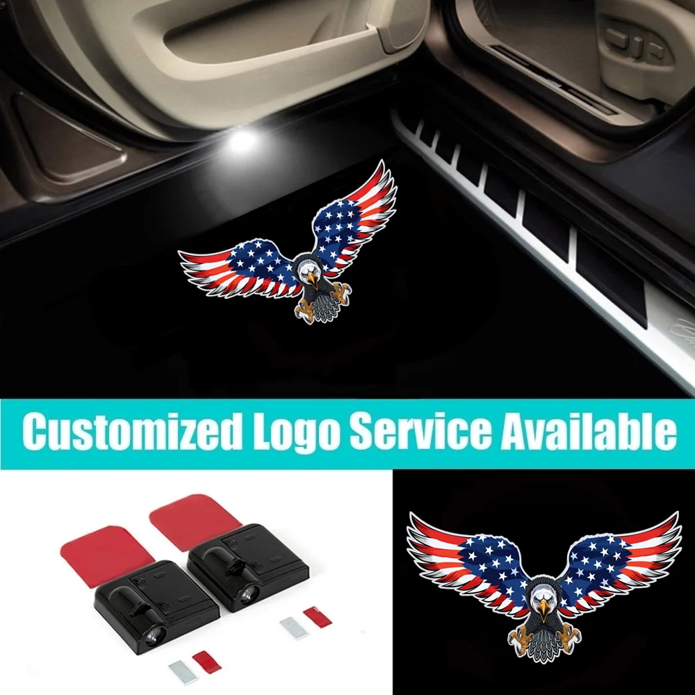 

2x LED Car Door US American Flag Wing Bald Eagle Welcome Projector Shadow Light Car Accessories Decoration Interior