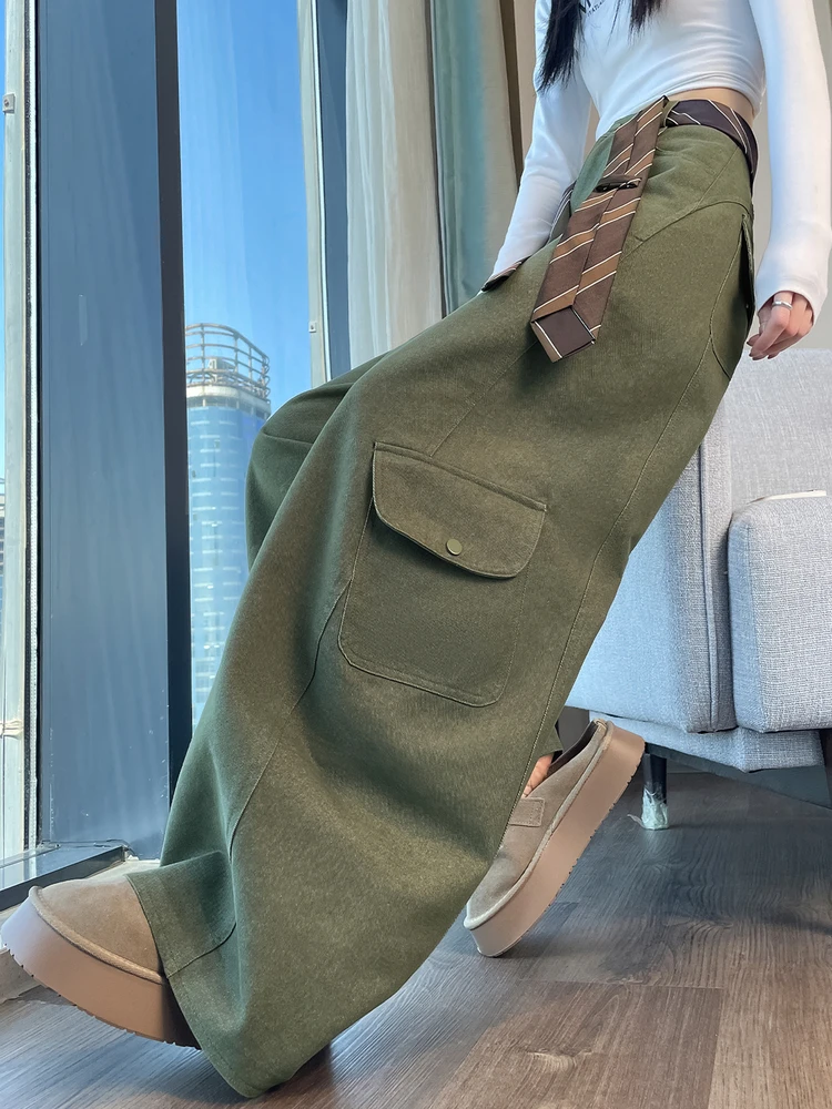 

Женские повседневные брюки-карго цвета хаки с широкими штанинами, осенне-зимние, в американском стиле, для хип-хопа, свободного кроя, для фигуры типа «груша»