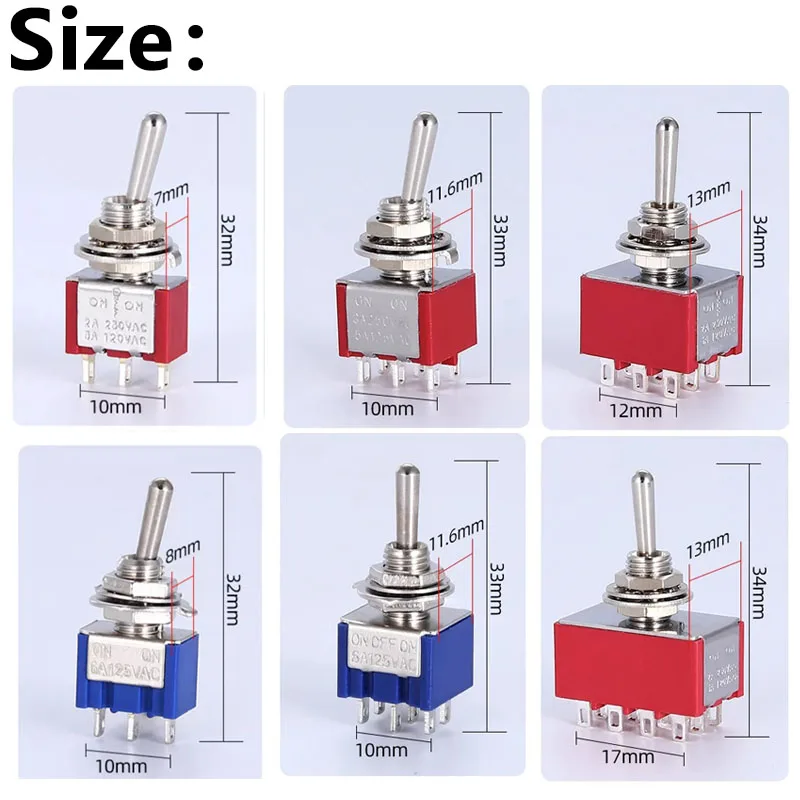 5PCS SPDT DPDT Reset Latching Toggle Switch 125V6A MTS-302 Mini Miniature Toggle Switch MTS-403 ON-ON Mini Toggle Switches