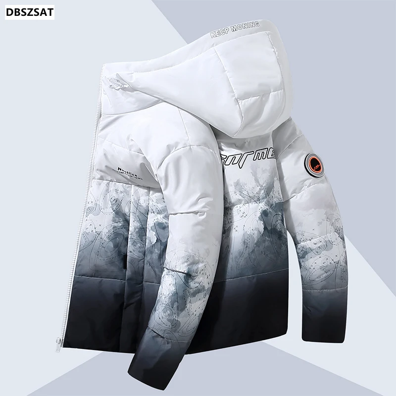 XK  M-3xl Mens White Duck Down Jacket Winter Male Coats Zipper Print Hooded Short Style Couple Thicken Outerwear Clothes Hy159