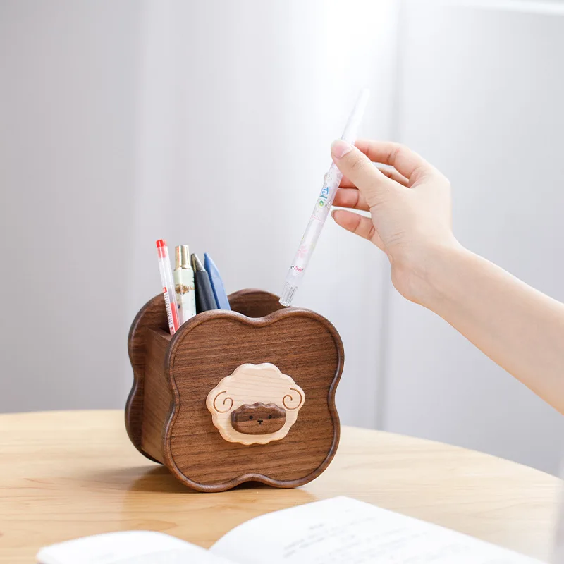 

Creative Lamb Wooden Pen Holder, Flower-shaped Desk Organizer for Stationery and Cosmetic Storage