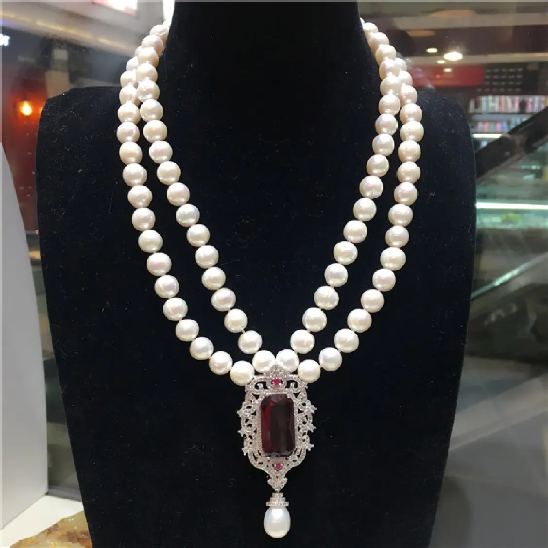 Hot sell new 8-9mm natural white fresh water pearl zircon accessories double short necklace fashion jewelry