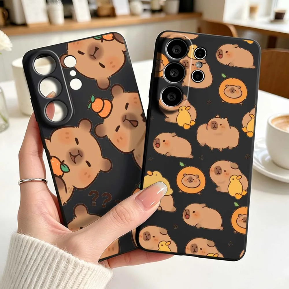 Creative Cute Capybara Pattern Phone Case For Samsung Galaxy S26 S25 S24 S23 S22 S21 S20 Pro Ultra Plus FE Black Silicone Cover