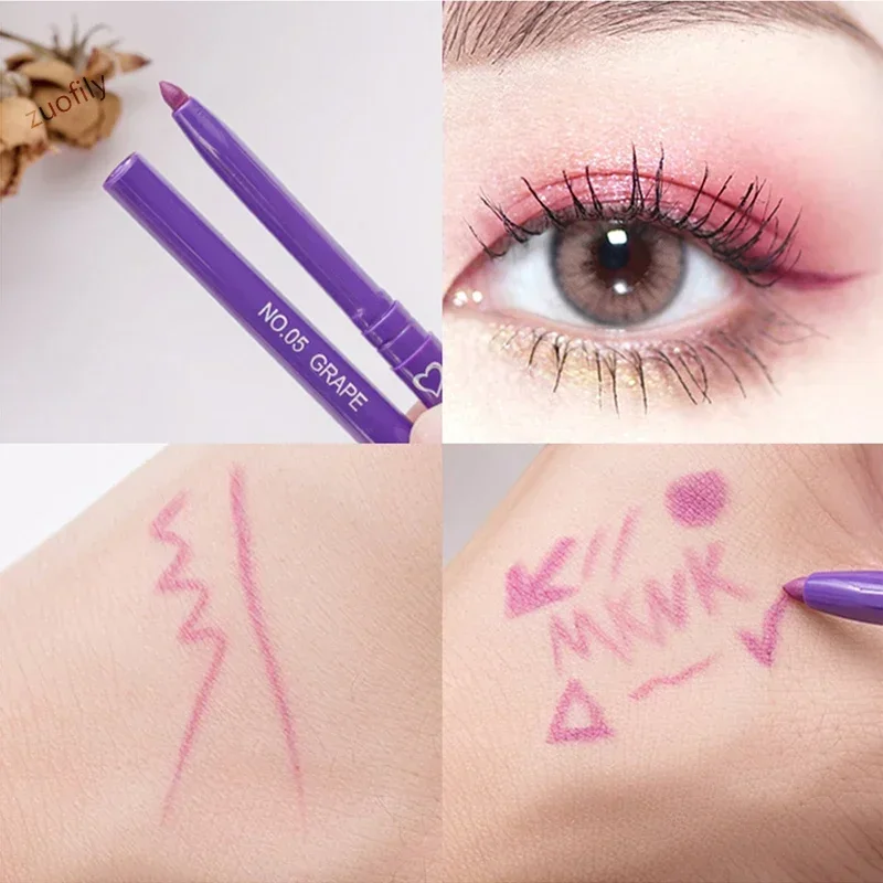 Matita per eyeliner a 6 colori Matita gel per eyeliner impermeabile Rosso Marrone sdraiato Penna per baco da seta Morbida e facile da indossare Trucco per occhi liscio da donna