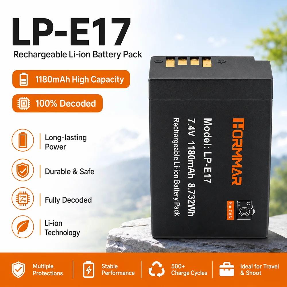 LP-E17 Battery 1180mAh 7.4V Rechargeable Li-ion Replacement Battery for Canon EOS M3 M5 M6 750D 760D 77D 800D T6i T7i