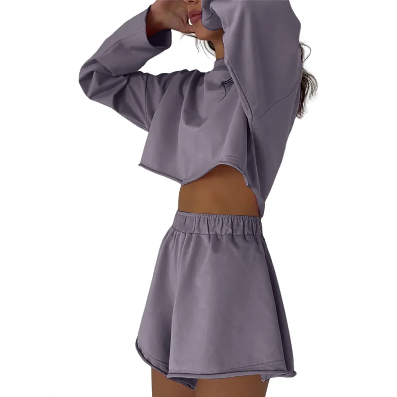 2-teiliges Damen-Outfit, Sweat-Shorts-Set, übergroß, lässig, Lounge, passendes Set, Sweatsuit, Trainingsanzug, Herbstkleidung