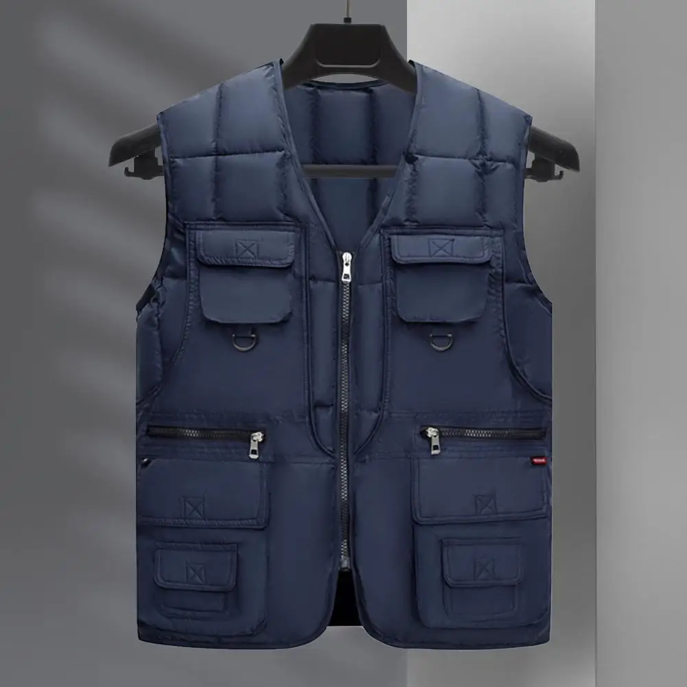 Heren Wintervest Met Ritssluiting Voor Heren Met V-Hals En Rits En Multi-Zakken Winddicht Donsjack Voor Warmte Stijl