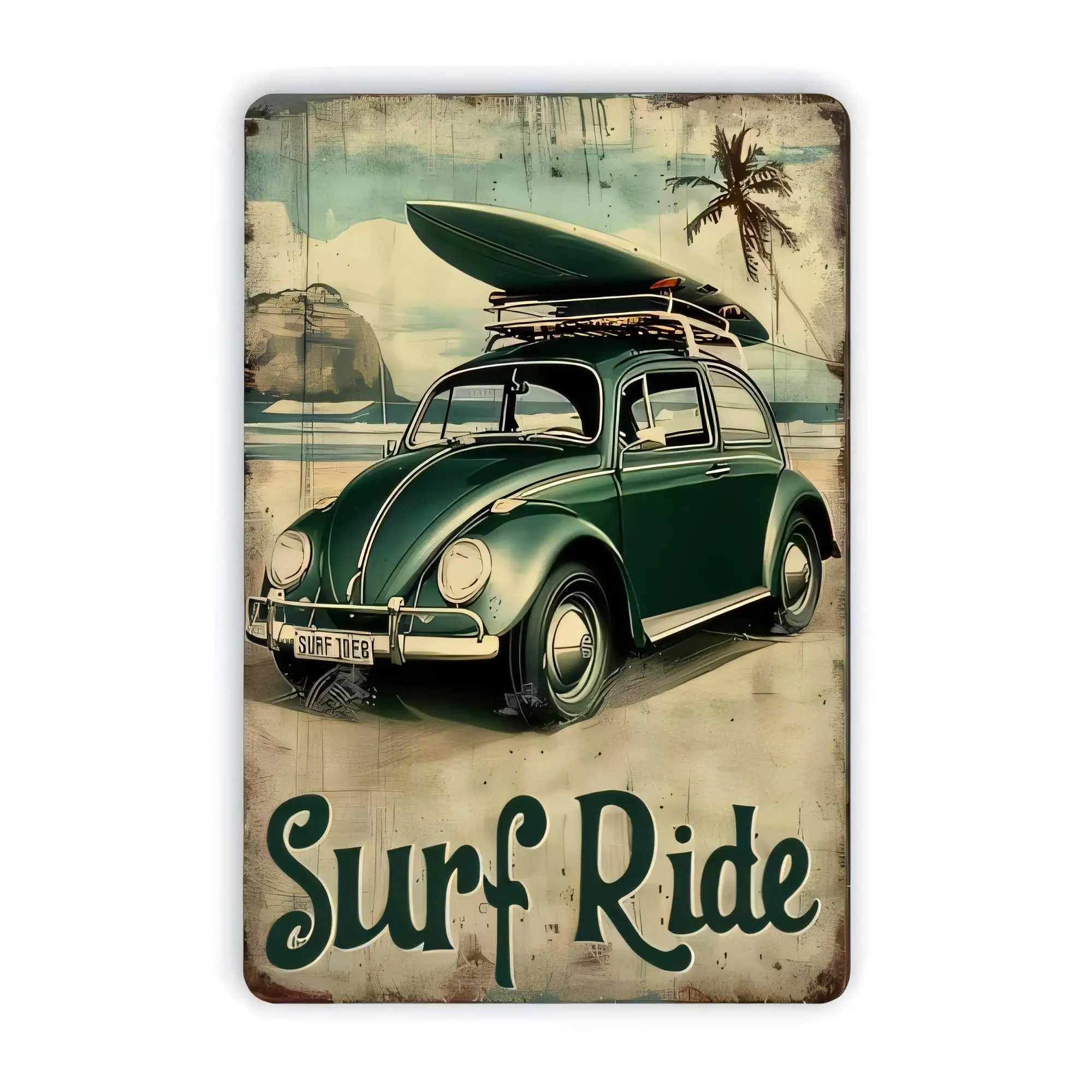Surf Ride Tin Sign Retro Vintage Car Beach Waves Poster Metal Wall Decor   for Garage Bar Man Cave Surf Theme Home Artwork Gift