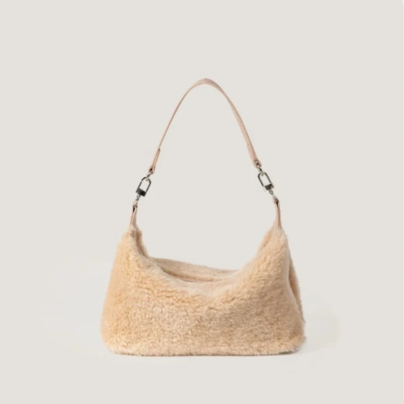 Versione coreana della borsa per ascelle in peluche di nicchia Nuova borsa a tracolla di fascia alta con giunture retrò Moda femminile versatile