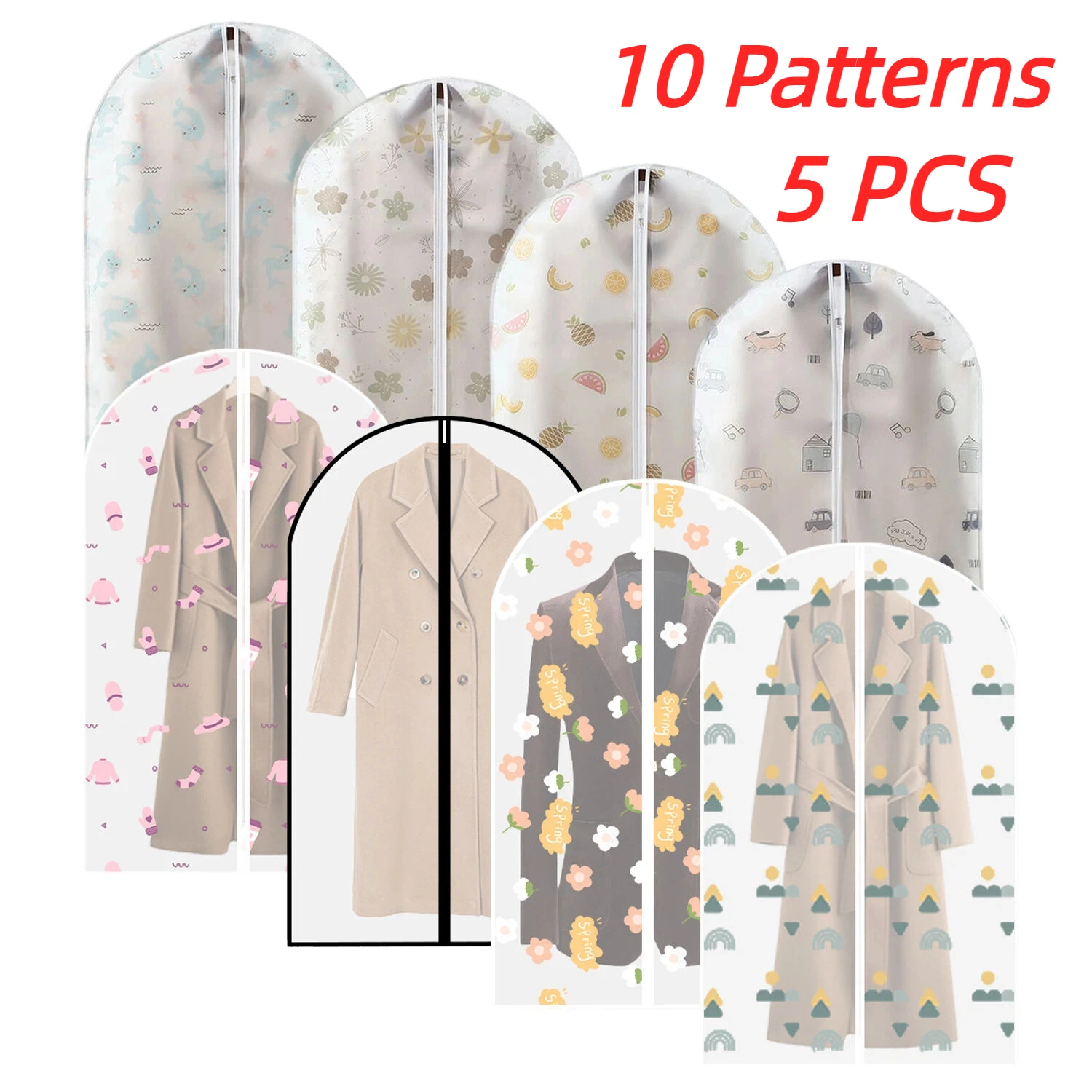 5PCS Dustproof Clothing Covers Waterproof Clothes Dust Cover Coat Suit Dress Protector Hanging Garment Bags Closet Organizer