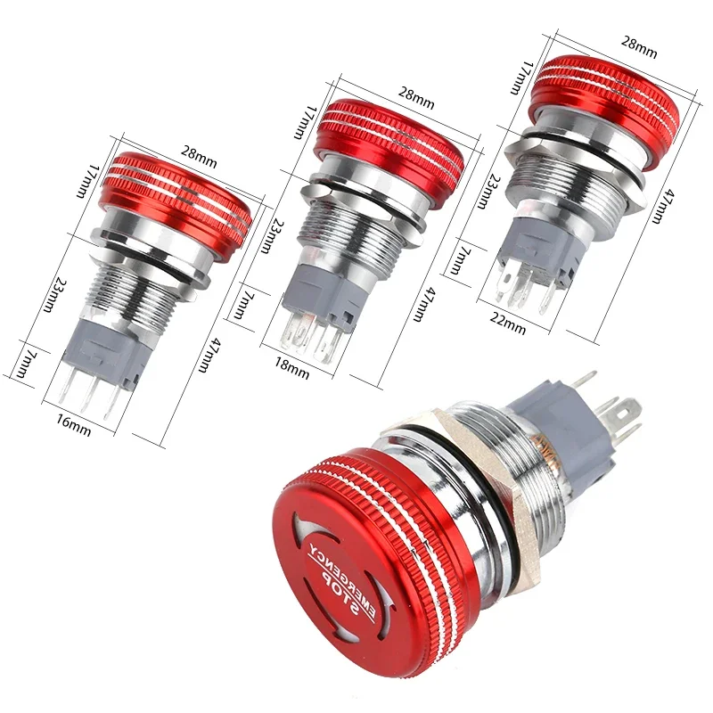 Metal Emergency Stop Button Switch IP66 Grade Waterproof and Dustproof Self-locking Hole Diameter 16mm/19mm/22mm