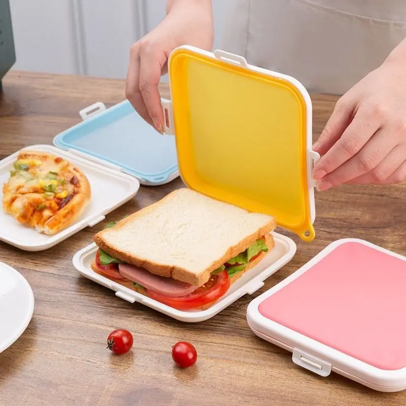 1Pc Silicone Sandwich Storage Box Reusable Toast Container Portable Sealed Preservation Box Square Household Kitchen Supplies