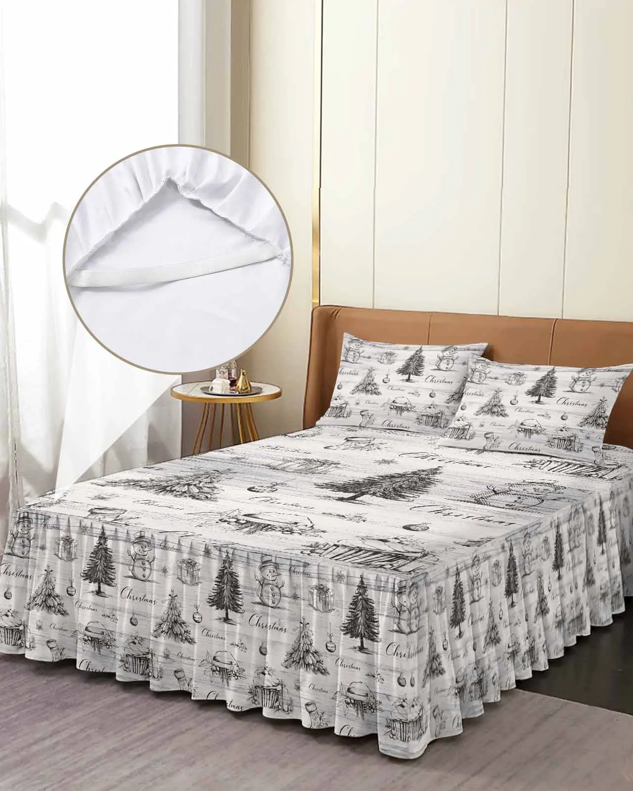 

Christmas Snowman Tree Skirt Elastic Fitted Bedspread With Pillowcases Mattress Cover Bedding Set Bed Sheet