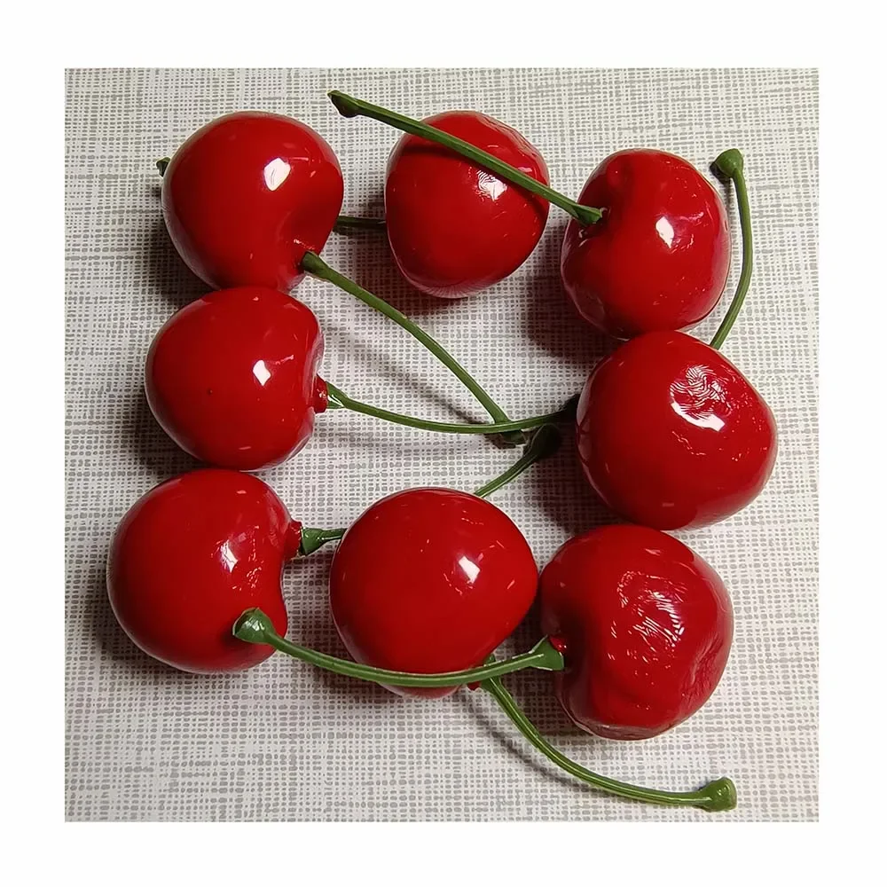 Bulk 100Pcs 30MM Artificial Lifelike Red Black Yellow Cherry Fruit Realistic Chrries Fruit Toys For Home Party Christmas Display