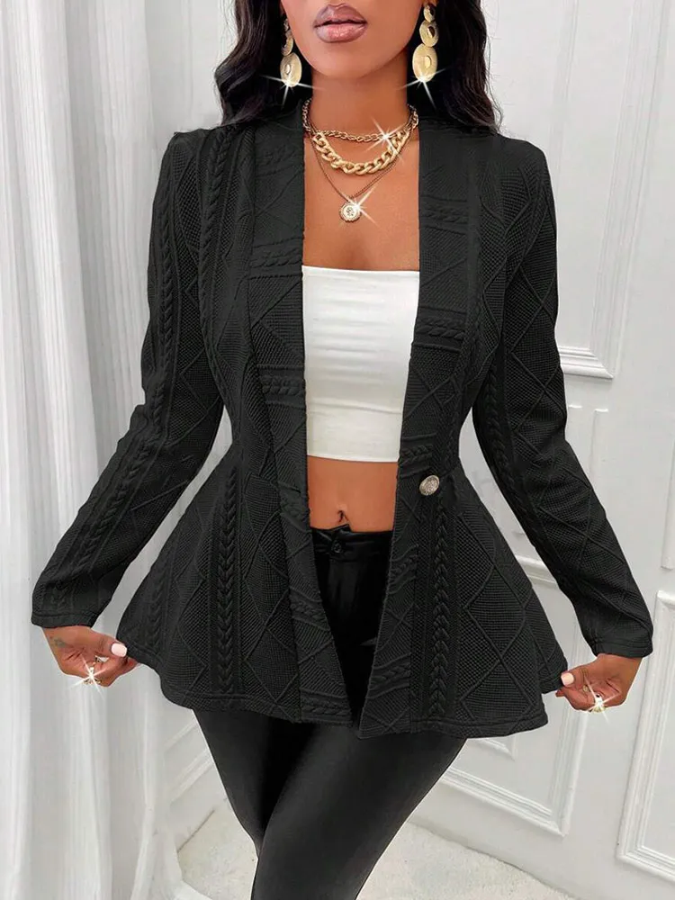 Women's Solid Color Long Sleeved Top, Made of Polyester and Elastic Fibers, Single Breasted, A-Line, Not Waterproof