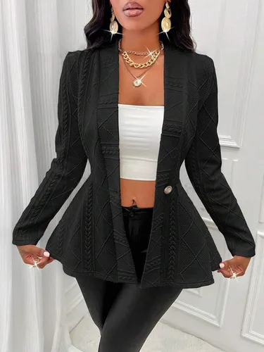 Imagen 2 del producto Top de mujer de manga larga de color liso, hecho de poliéster y fibras elásticas, un solo pecho, corte A, no impermeable