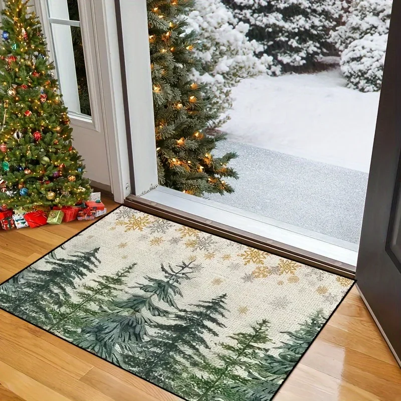 VIKAMA Christmas Tree Welcome Door Mat Soft Bathroom Kitchen Bedroom Carpet Water-Absorbing Non-Slip Floor Mat Home Decoration