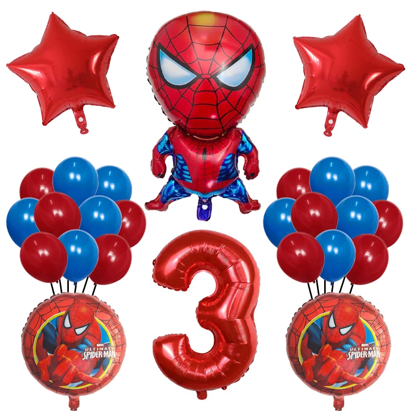 Globos de helio de aluminio de Spiderman, 26 piezas, juguete de superhéroe para niños, decoración de fiesta temática de cumpleaños, suministros de Globos de aire de látex para Baby Shower