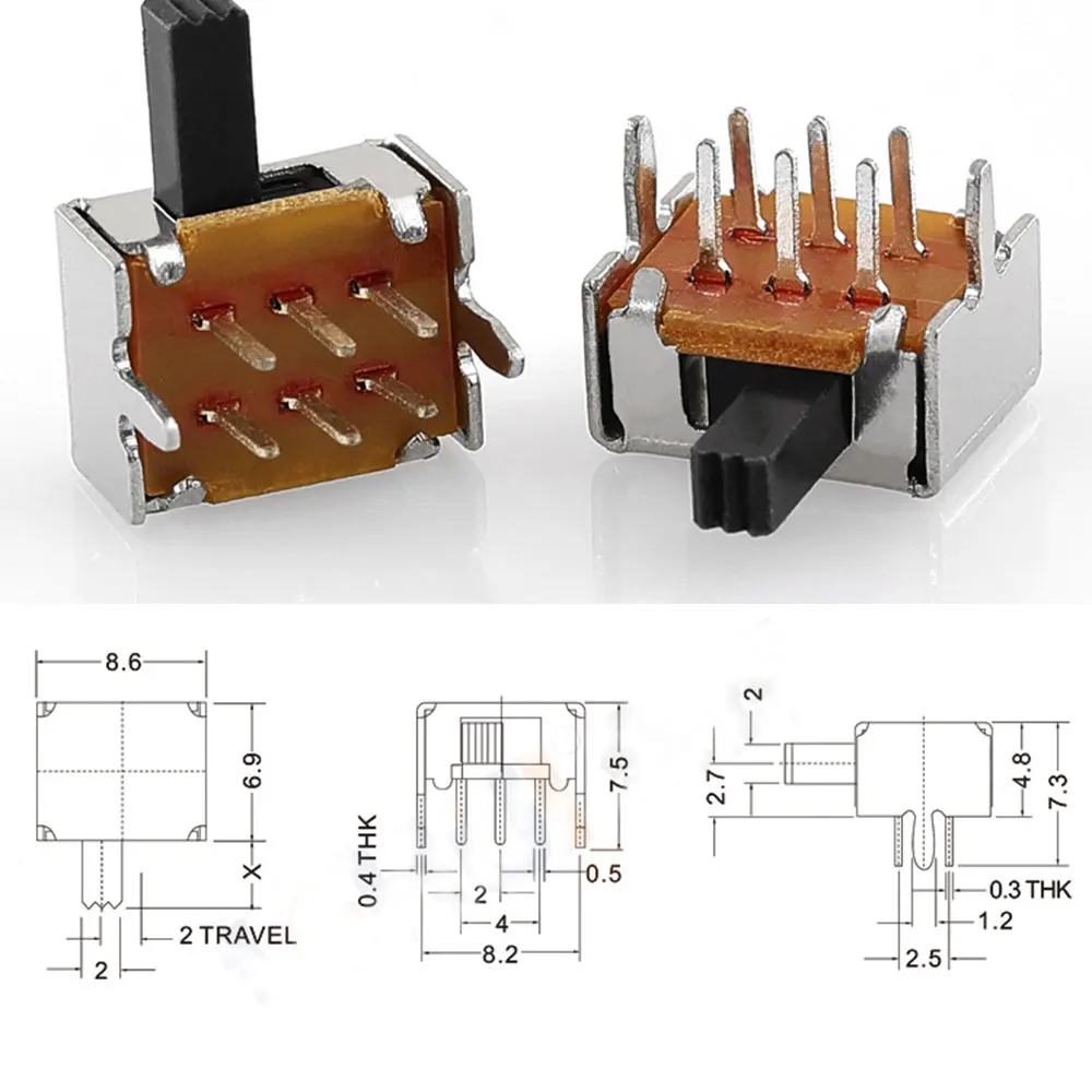 

10-50PCS Micro Switch Toggle Switch SK-22D07 2P2T Double Row 6 Feet 2 Speed Handle Height 4MM Horizontal