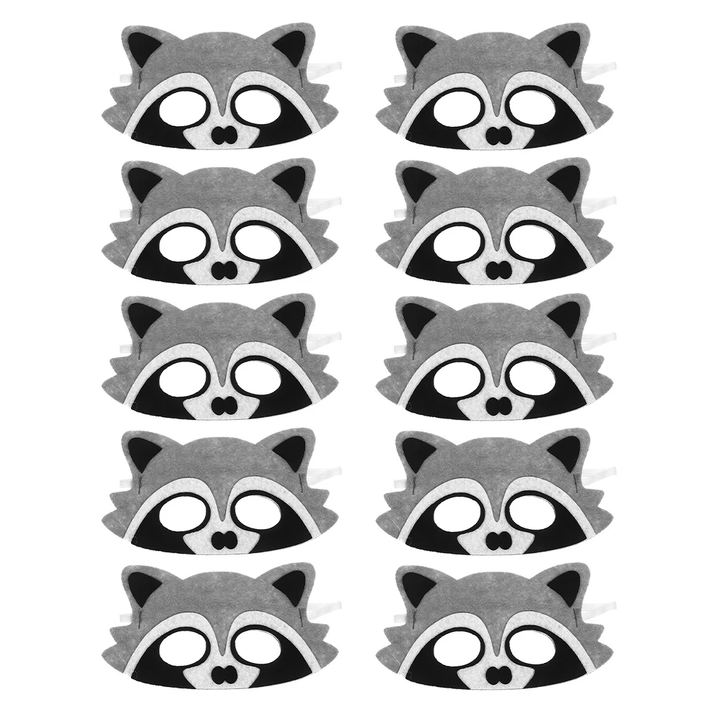 

10pcs Cartoon Animal Masks Raccoon Shaped Felt Masks Jungle Themed Party Zoo Camping Event Cosplay Props Play Pretend For Kids