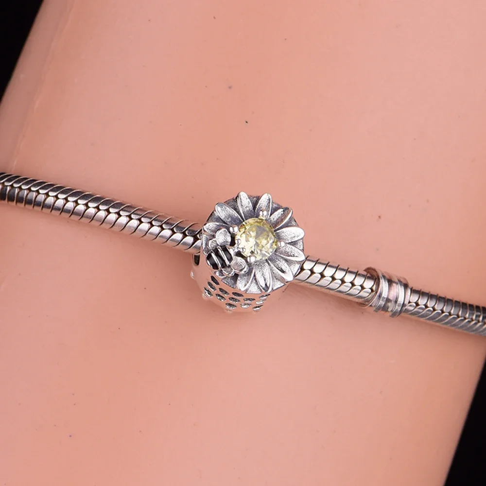 Fit Original Pan Charm bracciale autentico 925 Sterling Silver girasole Honeybee Bead per fare le donne Berloque 2024