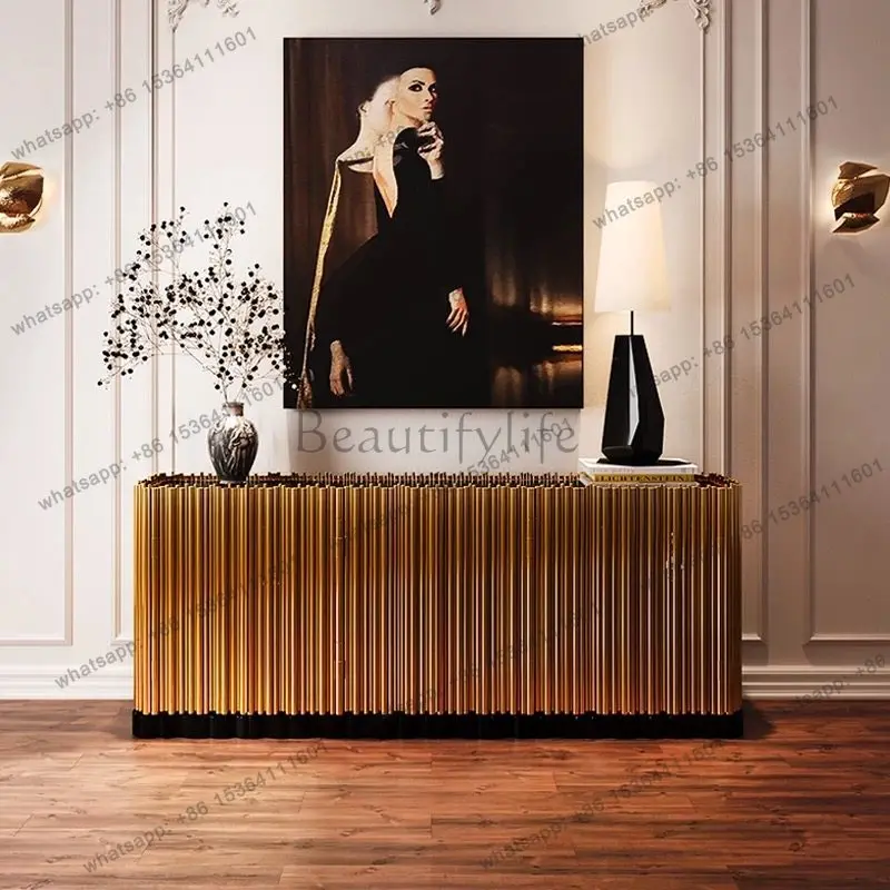 Italian light luxury solid wood dining side cabinet large flat storage cabinet