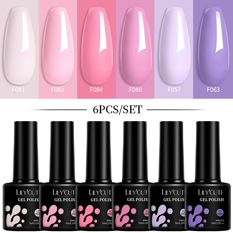 LILYCUTE 6 stks/set Helder Paars Roze Perzik Gel Nagellak Kit Lente Kleurrijke Semi Permanente Losweken Nail Art UV Gel Vernis