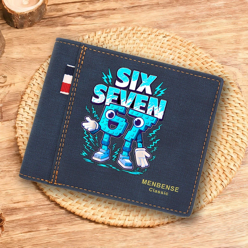 Steal A Brainrot Men's Wallets Anime 67 Six Seven Folding ID Card Holders Fashion PU Leather Retro Short Kids Coin Purses Bags