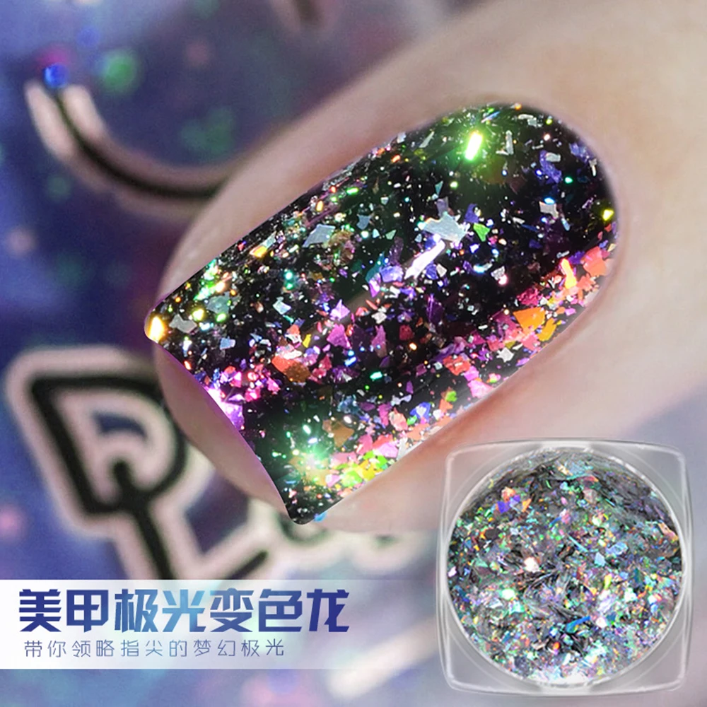 1 caixa camaleão mudança de cor prego glitter holográfico espelho efeito flocos glitter pigmento para arte do prego diy brilhando lantejoulas