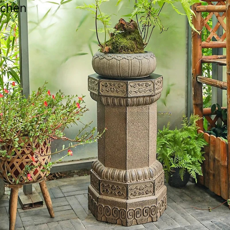 BJ-12 garden courtyard stone pier ornament outdoor landscaping home decoration solid wood flower stand