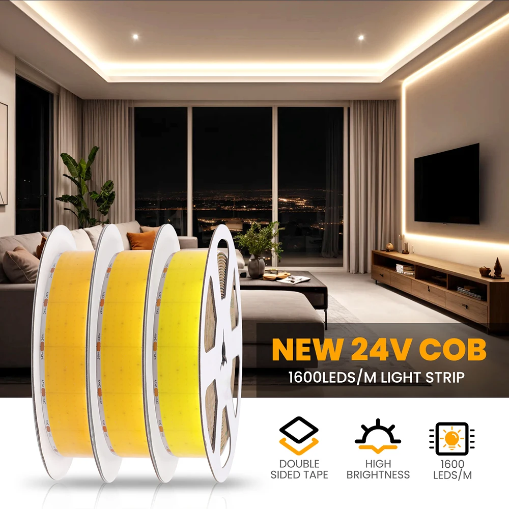 12 فولت 24 فولت 1 2 5 صفوف COB LED قطاع ضوء السوبر مشرق 320 600 1600 المصابيح شريط مرن 3000 كيلو 4000 كيلو 6000 كيلو عالية الكثافة مصباح خطي