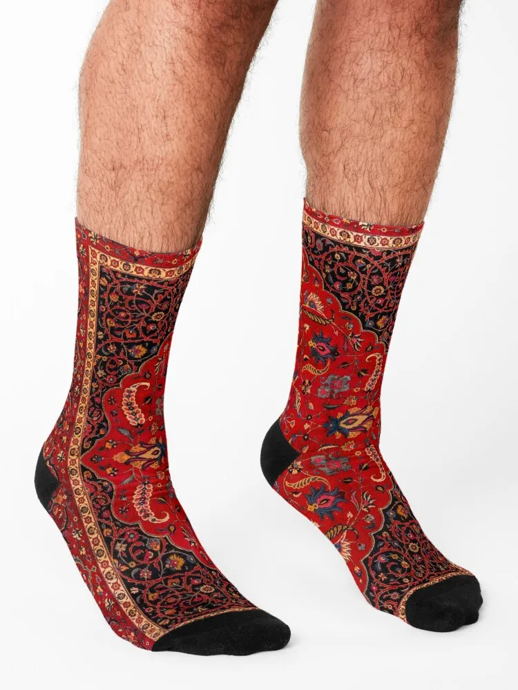 Red Persian Rug Socks crazy retro Heating sock golf Men Socks Women's