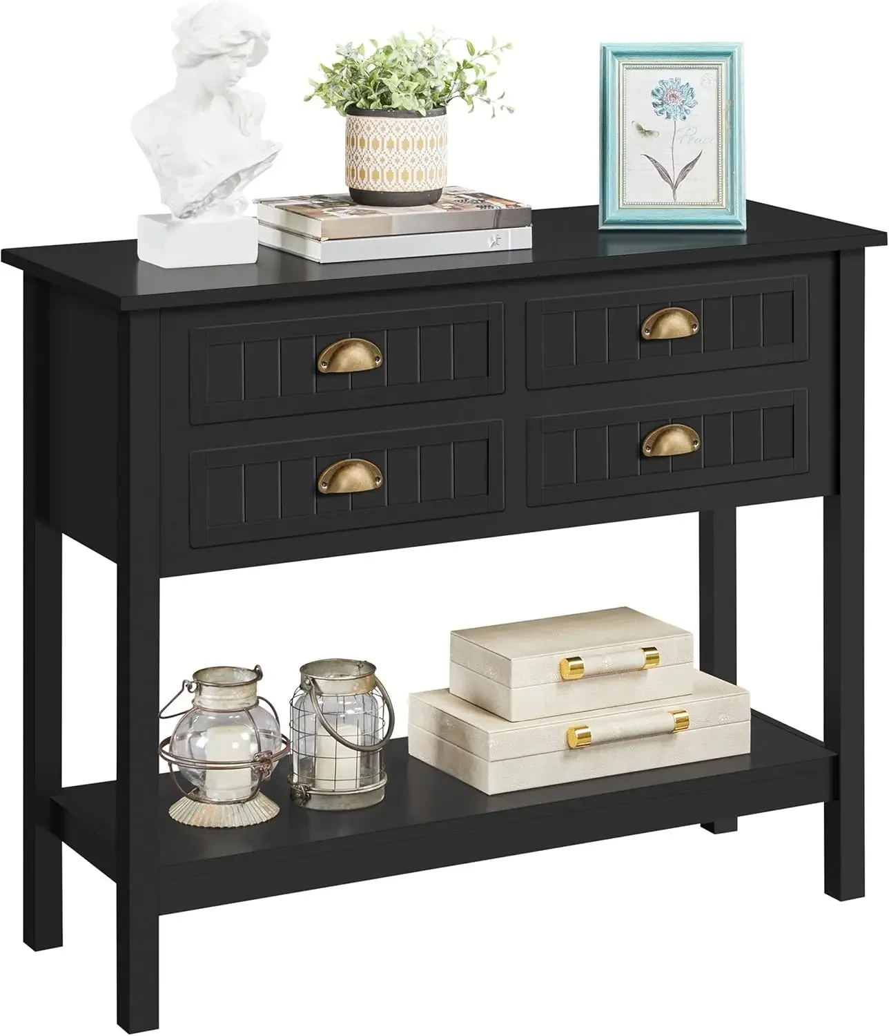 Console Table with 4 Drawers, Sofa Side Table with Bottom Open Storage Shelf, Heavy-Duty Entryway Table for Hallway/Living Room,