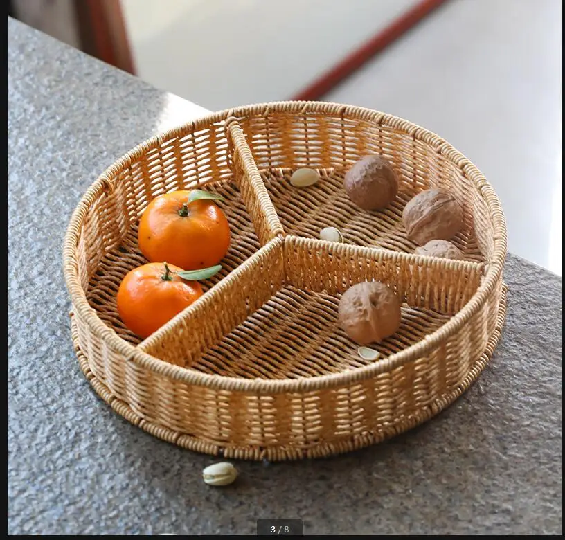 Imitation Rattan Storage Basket Fruit Snack Tray Refreshment Candy Box Dried Plate