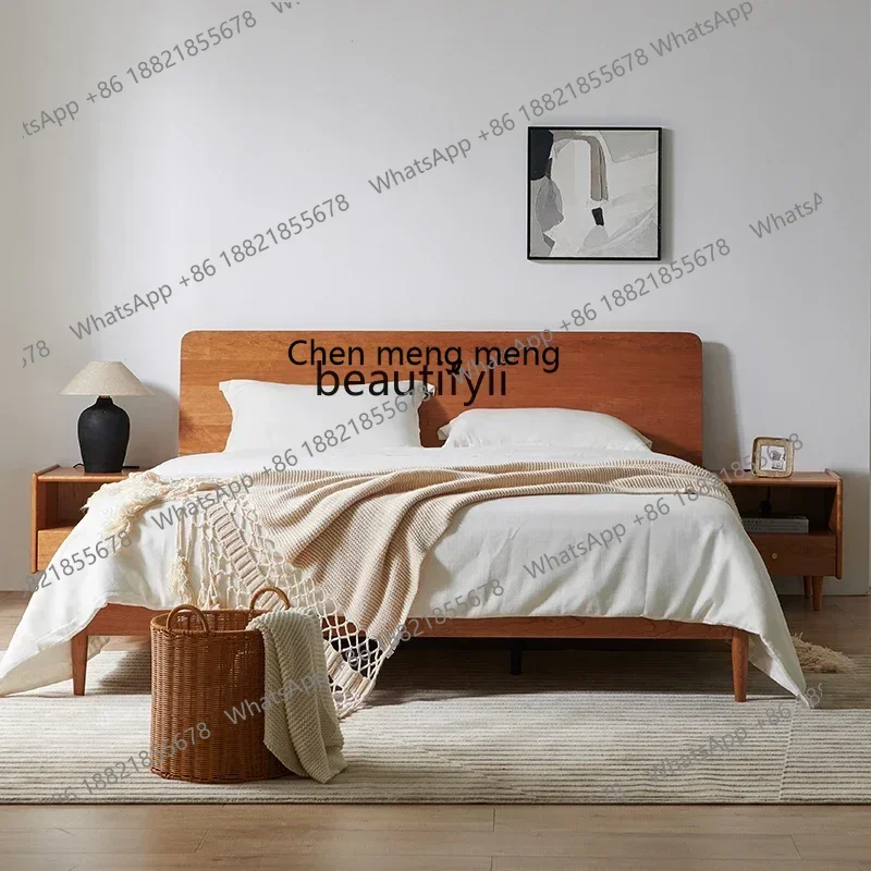 ss8350 Solid wood bed Black walnut cherry Nordic style log 1.8 double bed