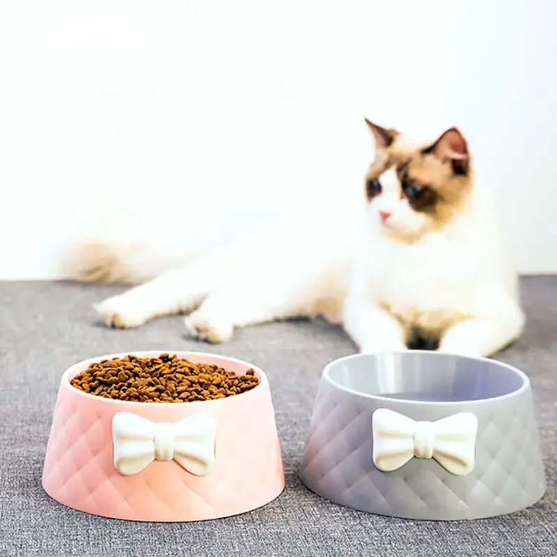 Pet Dog Food Bowls ,Lovely Bowknot Puppy Feeder Dish Bowl,Feeders Bow Cat Bowl For Water Sweet Princess Pet Feeding Bowls