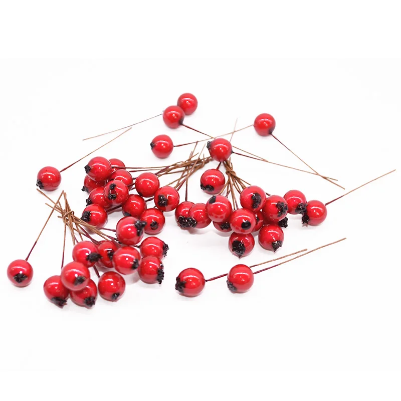 50pcs 10mm Artificial Flowers Stamens Red berries cherry Fake Smooth Foam Fruit for Wedding Christmas Decoration