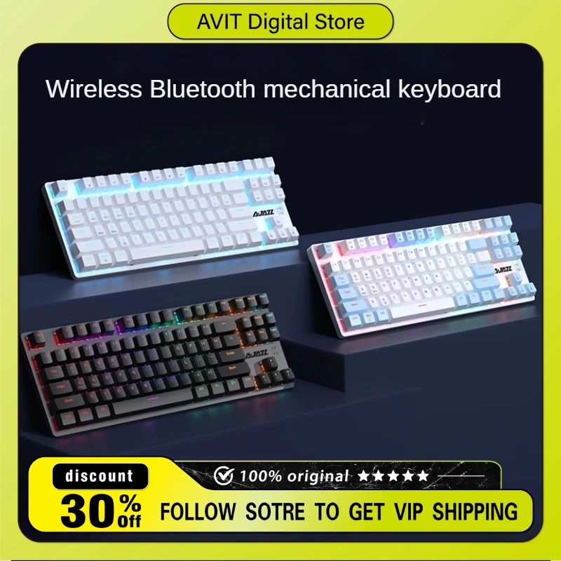 

AJAZZ AK40 Pro Tri-mode Mechanical Keyboard Wireless 2.4G Ergonomic 87 Keys Layout Office E-sports Mechanical Keyboard Gifts