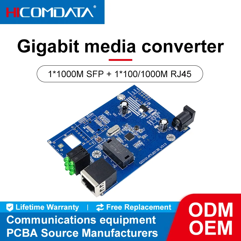 10/100/1000M 1 Fiber port and 1 RJ45 Gigabit Media Converter PCB Single Mode fiber Port PCB 10/100/1000M 1F1E