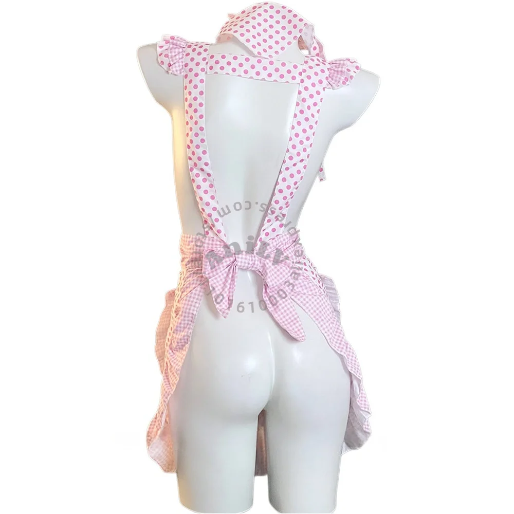 AniLV Anime Lolita Girl Sweet Apron Uniform Polka Dot Maid Outfit Cosplay Costumes - view 3