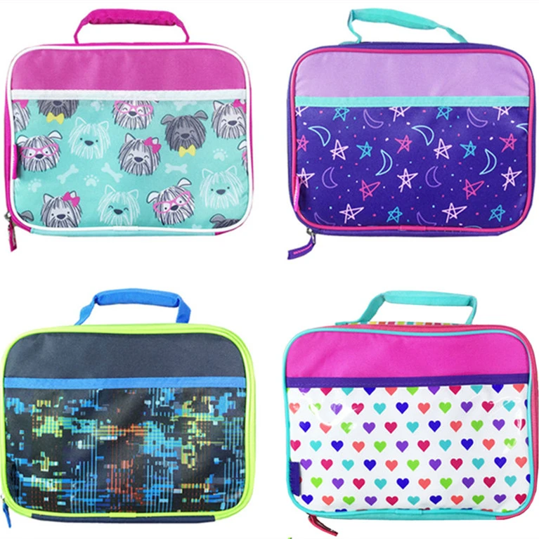 Cute Kawaii Insulated Lunch Bag for Kids School Stars Heart Dog Cat Thermal Lunch Box Bags for Women Girls Boys Picnic Food Bag