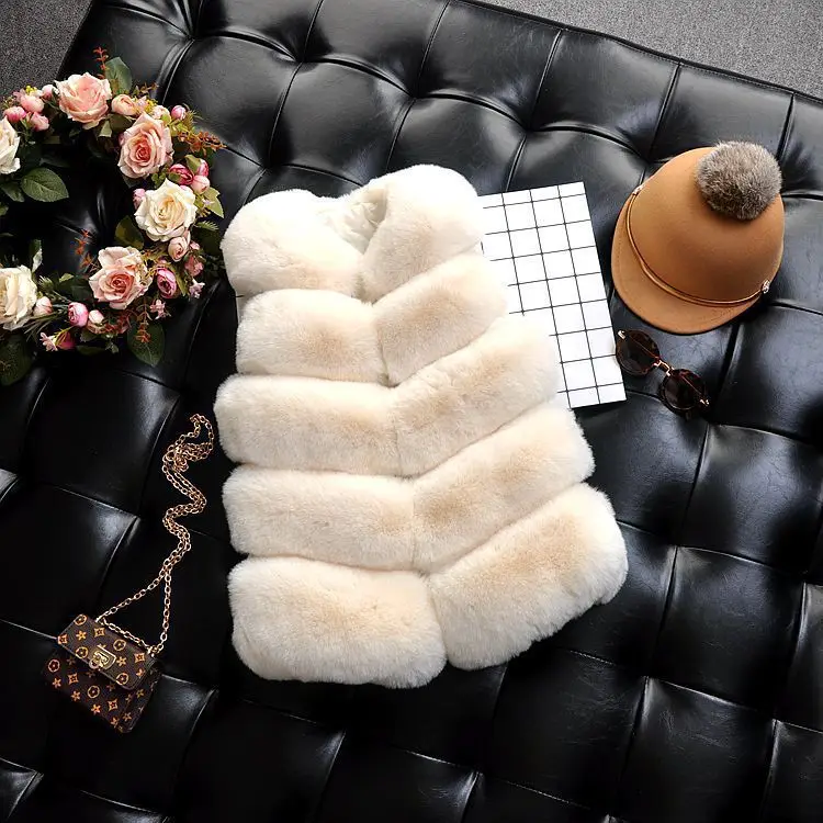 Kids Winter Clothing Baby Girls Fox Hair Patchwork Vest Coat Solid Color Warm Long Fur Imitation Fur Sweet Fashion Waistcoat