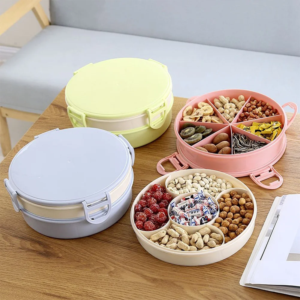 

Plastic Snack Plate Wavy Brim Candy Color Sealing Cover Double Layer Compartment Fruit Dessert Serving Dish Outdoor Picnic